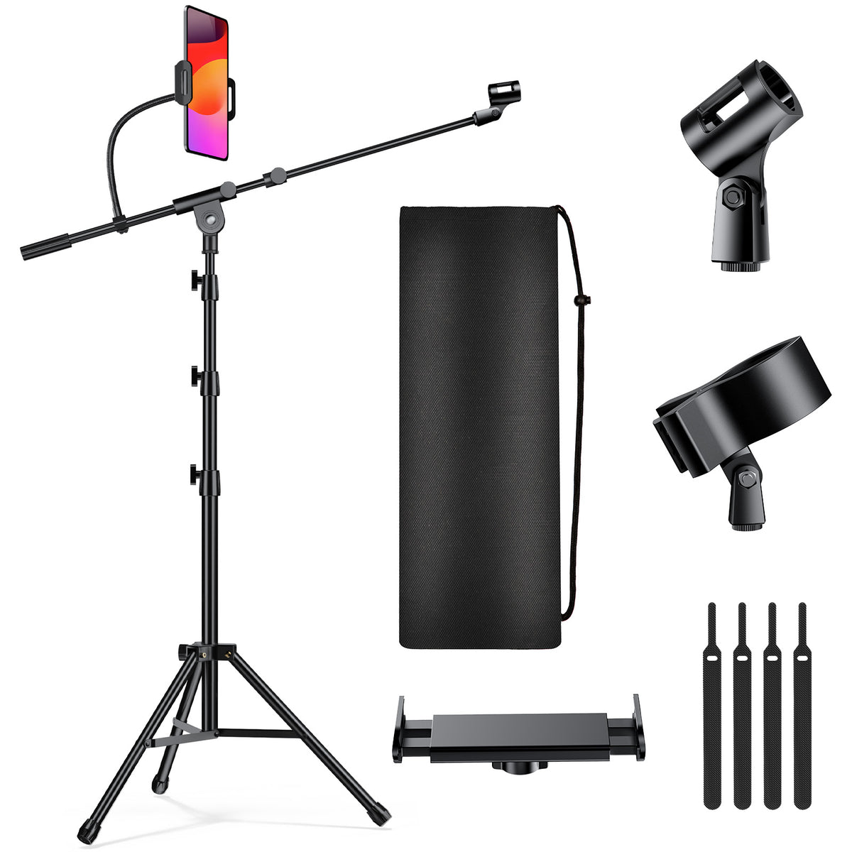 T35 Microphone Stand with Tablet Holder, Tripod Boom Arm for Floor