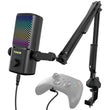 Load image into Gallery viewer, TONOR Gaming Microphone Compatible with Xbox, RGB Streaming Boom Microphone, Compatible with Capture Card TCX3+ Black