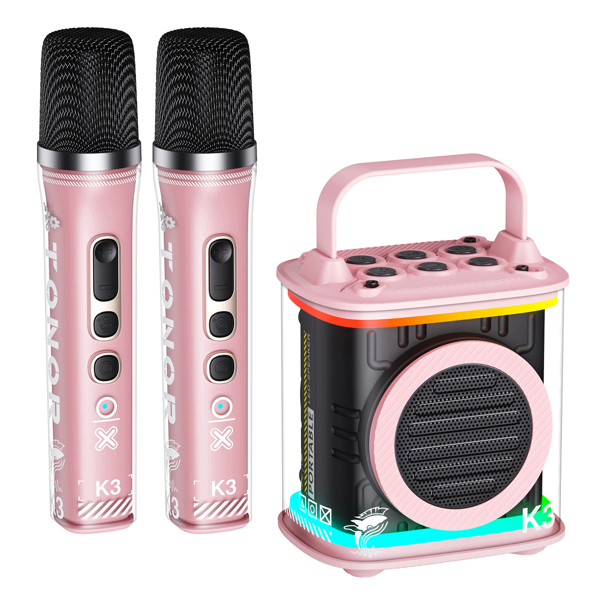 Portable Karaoke Machine Bluetooth Speaker With 2 Wireless Mic For