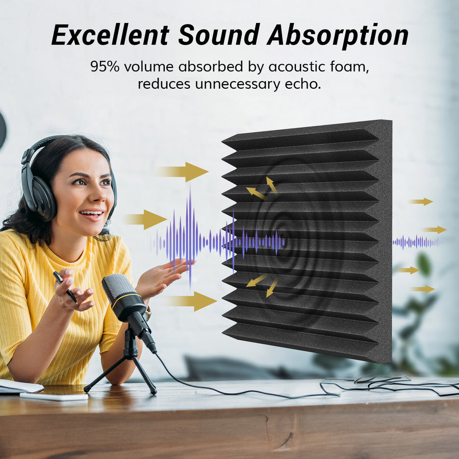 TONOR 12 Pack Self-Adhesive Acoustic Foam Panels, 3D Pyramid Designed Sound Panels