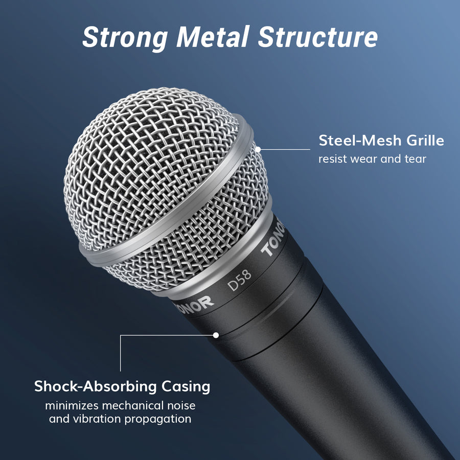 TONOR D58 Cardioid Dynamic Wired Vocal Microphone with Built-in Pop Filter and Spherical Grid
