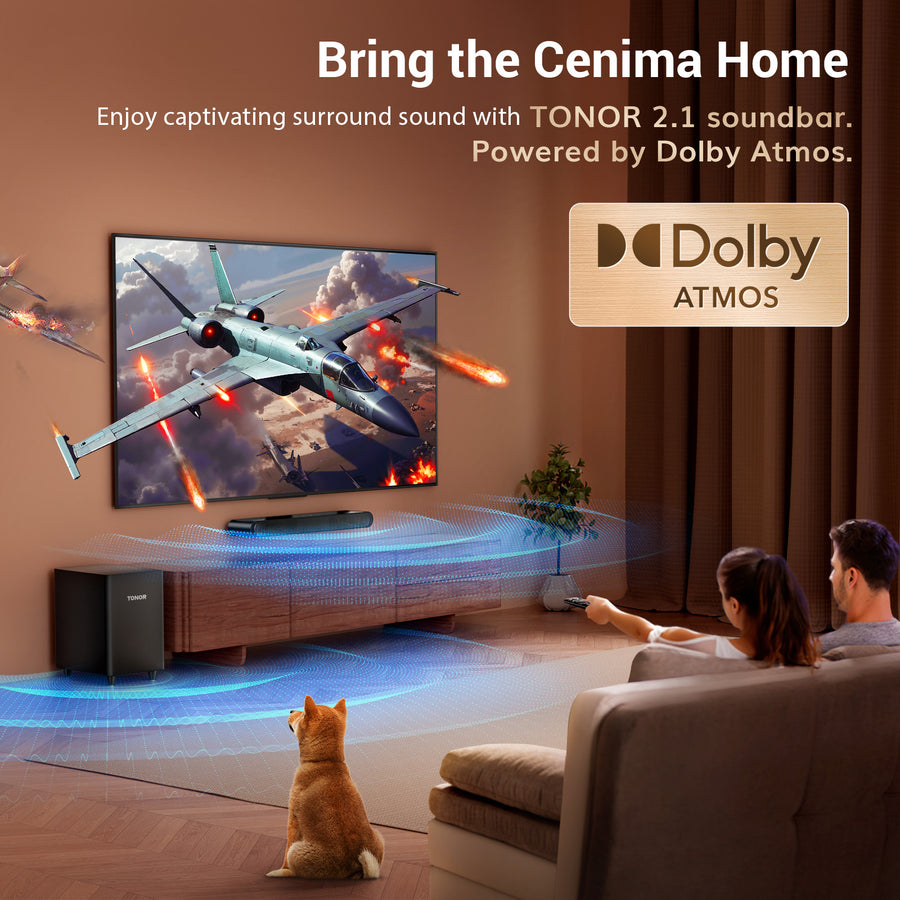 TONOR Smart TV Sound Bar with Dolby Atmos, Works with HDMI eARC/Opt/AUX/USB