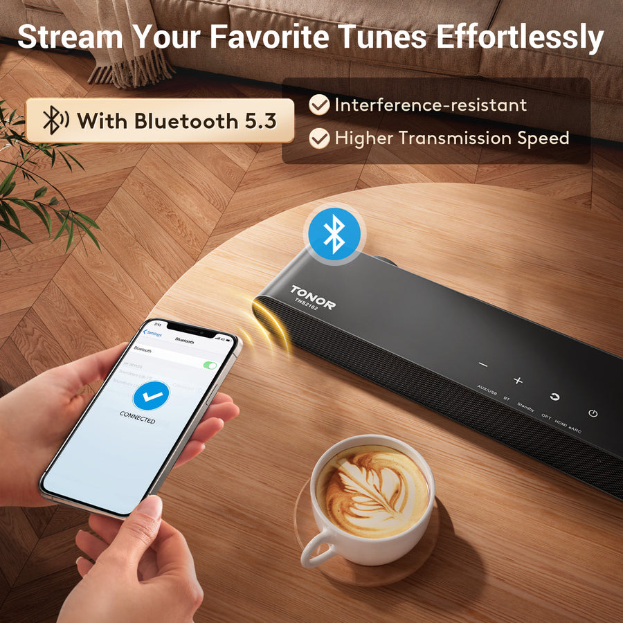 TONOR Smart TV Sound Bar for TV Speakers/PC/Mobile Phone, Works with HDMI ARC/Opt/AUX/USB