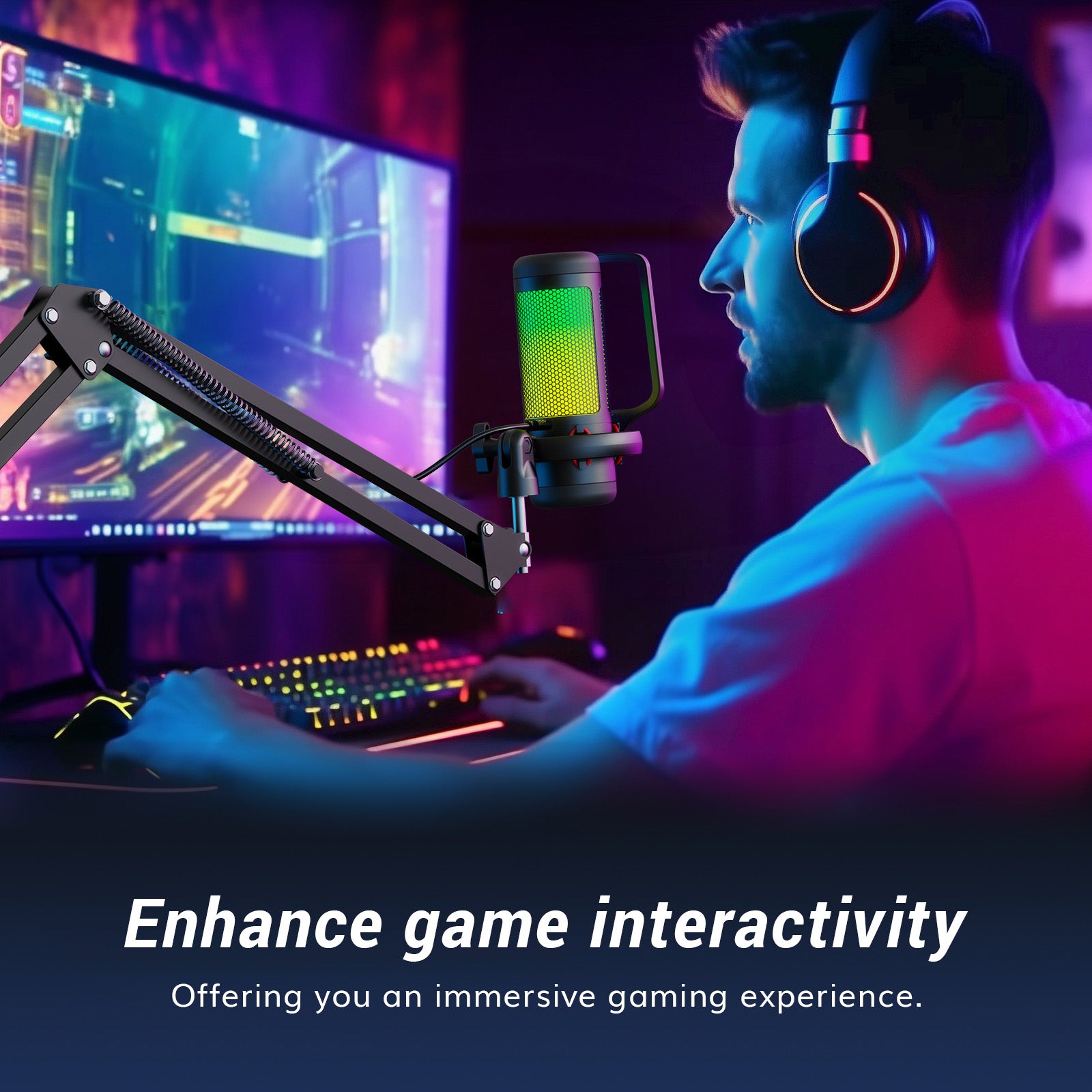TC310+ RGB Condenser Mic With Boom Arm - TONOR