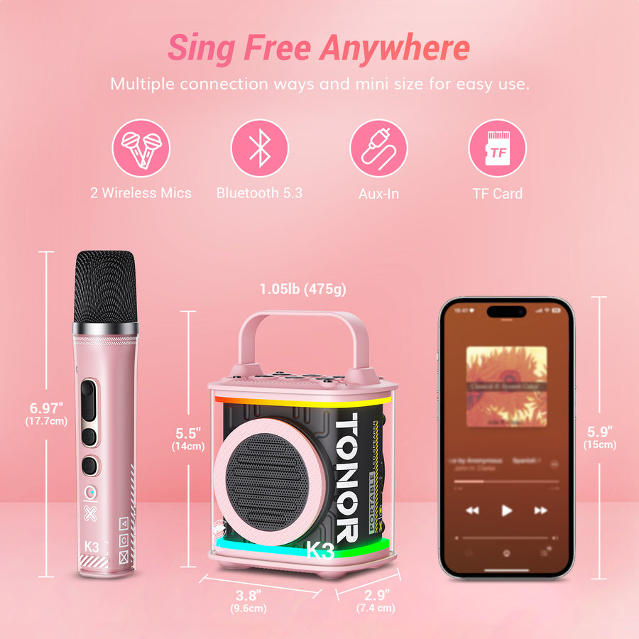 Wireless Bluetooth Karaoke Microphone Mic Speaker Fits All Smartphone Pink