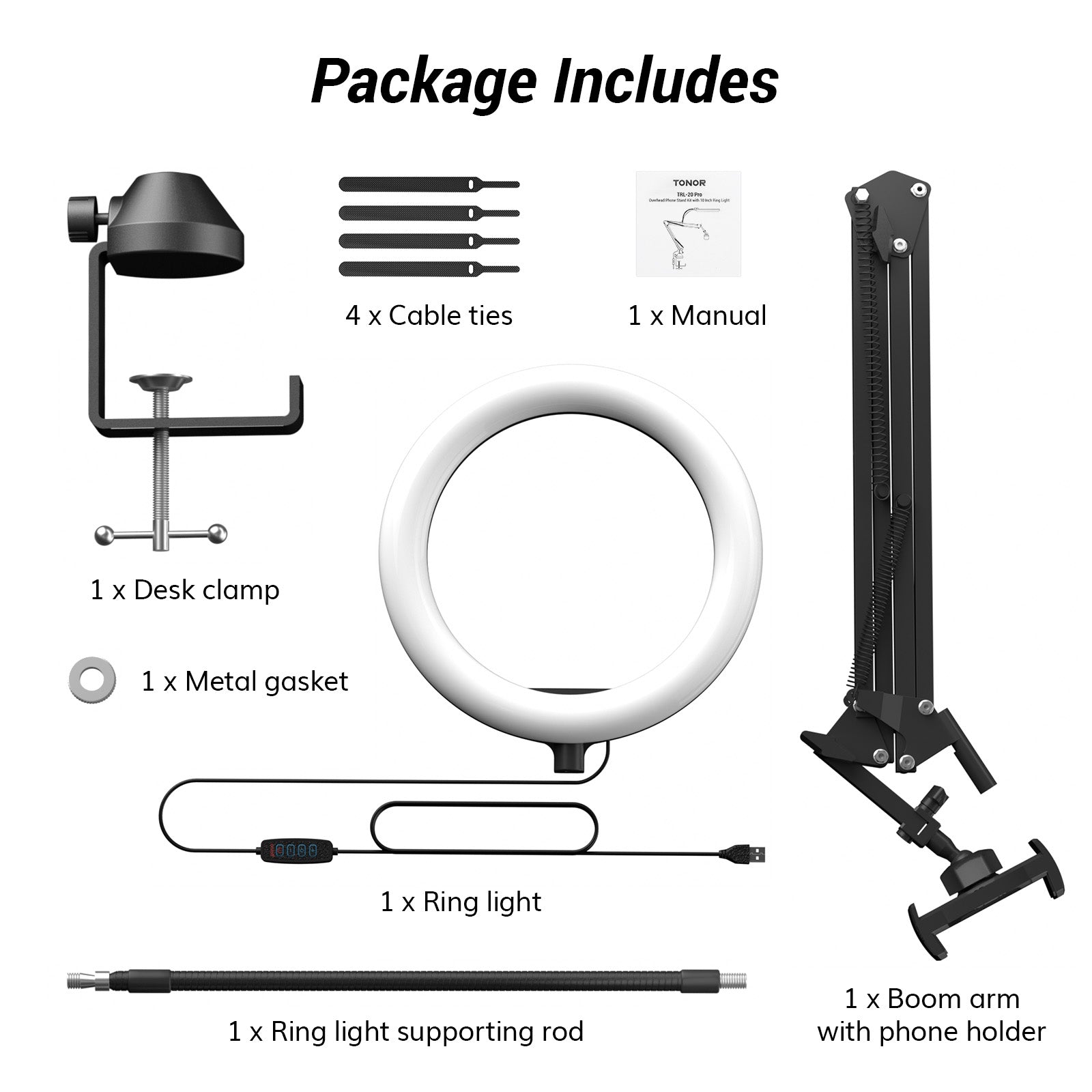 TRL20 Pro Overhead Ring Light Kit, 10" Ringlight with Heavy Duty Boom