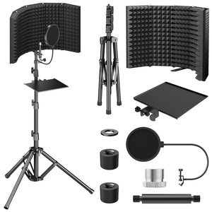 TONOR T60 Isolation Shield Pack for Mic, High Density Absorbent Foam Shield with Pop Filter & Tripod StandPanels