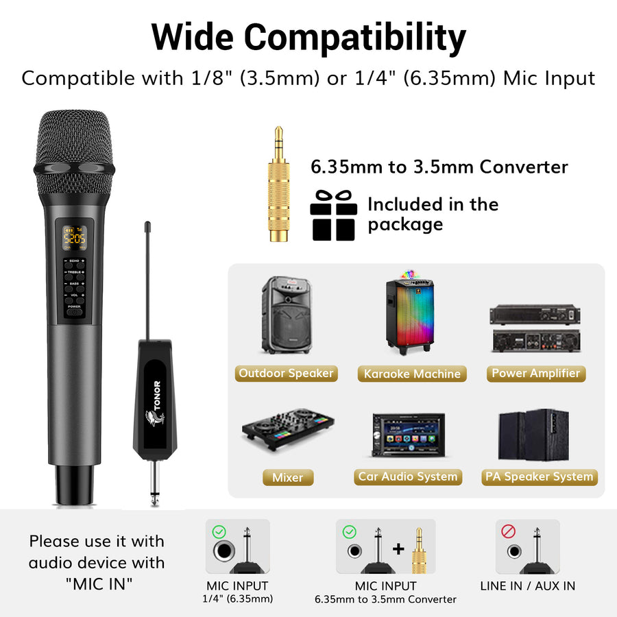 TONOR TW525 Wireless Microphone With Treble/Bass/Echo