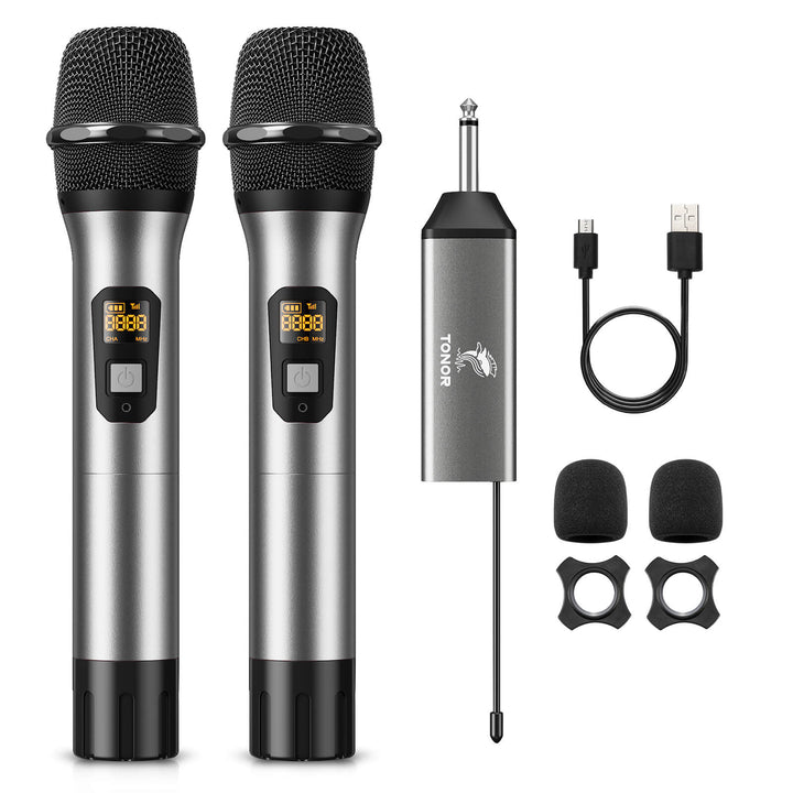 5 Core Wireless Microphones 210ft Range UHF Dual Karaoke Mic Cardioid  Pickup Rechargeable Receiver Cordless Microfono Inalambrico Gray - WM UHF  02-GRAY