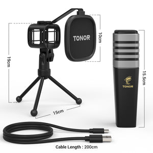 TONOR Microphone USB, Micro à Condensateur pour PC, avec Trépied