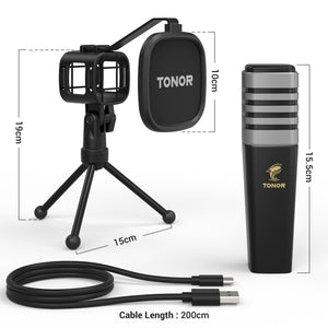 TONOR USB Microphone Kit, Streaming Podcast PC Condenser Computer Mic for  Gaming