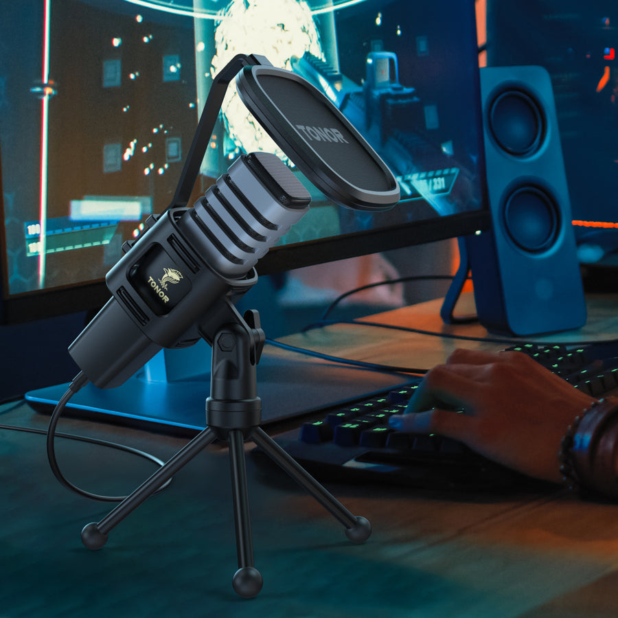 TC-777 Tonor Computer Condenser Gaming Mic w/ Tripod Stand & Pop